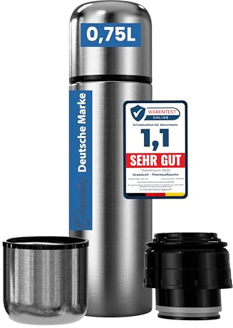 Oramics® Thermosflasche 750ml – BPA-freie Edelstahl Thermoskanne – Auslaufsichere Isolierflasche für Heiß- & Kaltgetränke – Thermoflasche mit Becher – Rostfrei & langlebig