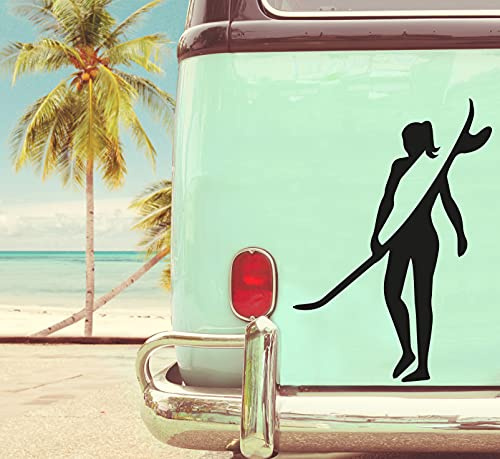 Surfer Girl 1 Aufkleber Sticker Decal Vinyl für Camper, Wohnmobil, Wohnwagen, Auto, Motorrad, Koffer, Fahrrad, Notebook und mehr