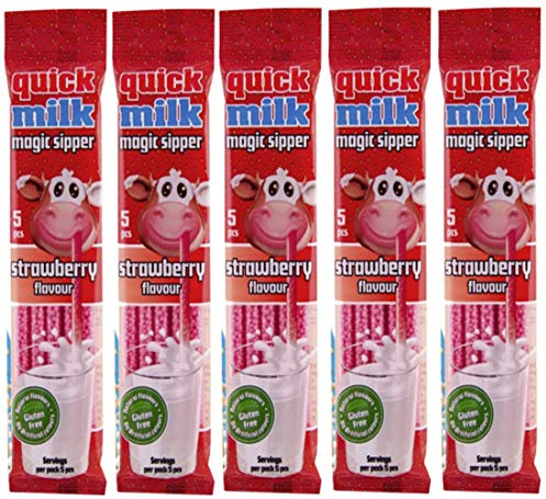 Quick Milk Fragola 5 bustine di 5 cannucce di latte magico cannucce cannucce