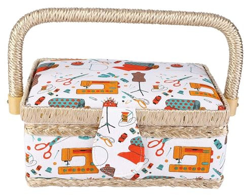 Organizer per cestini da cucito, scatole da cucito con scomparti rimovibili per accessori da cucito, 25 x 16 x 10,4 cm