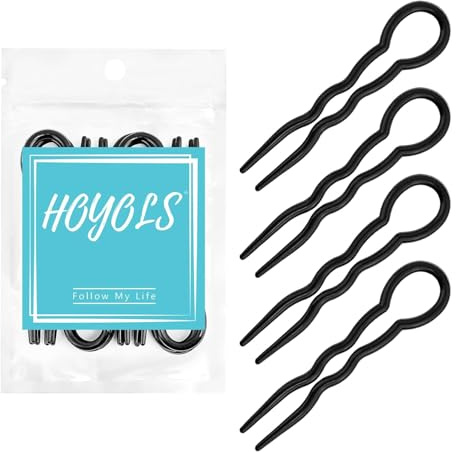 Hoyols 12 st franska hårnålar för kvinnor, 3,5 tum små U-formade hårgaffelpinnar för bullar, vågig crink plast ingen skada chignon updo tillbehör svart | Små U-formade hårgaffelpinnar, vågig crink plast och ingen skada, 3,5 tum för kvinnor tonåringar chignon updo tillbehör