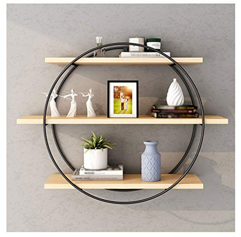 jbshop Bücherregal Raumteiler 3-Lagen-schwimmendes Bücherregal, Metallschmiedeeisen Wand Lagergestell, Runder Schlafzimmer Wohnzimmeranzeige Rack Regal (schwarz) Büroregal Aktenregal Ordnerregal