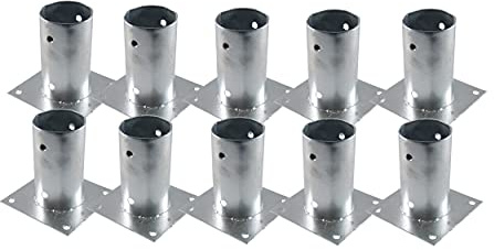 10er Set Pfostenträger Aufschraubhülse Ø 80 mm rund | Pfostenschuh verzinkt 150 mm hoch | Bodenhülse mit Bodenplatte für Holzpfosten Zaun Carport Gartenhaus Pavillon Spielgeräte Betonmontage