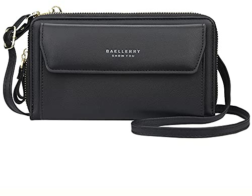 NEUSOP Handy Umhängetasche Damen Handytasche zum Umhängen Schultertasche Brieftasche Klein Crossbody Tasche Geldbeutel Handytasche Geldbörse für Handys unter 6.5 Zoll Schwarz