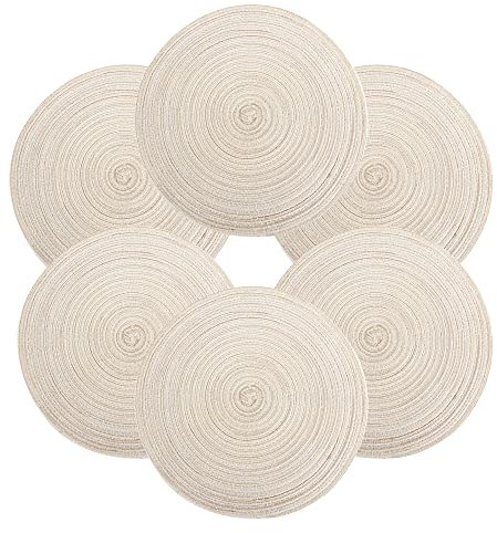 Tischset Rund Geflochten, Platzset Rund 6 stück, Baumwolle Tischsets Abwaschbar Hitzebeständige, 37 * 37 cm (Beige)
