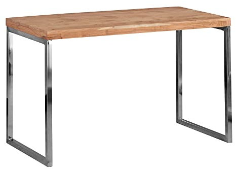 möbelando Schreibtisch Guna Massivholz Akazie | Computertisch 120 x 60 cm aus echtem Holz | Laptoptisch im Landhaus-Stil | Konsolen-Tisch mit Metallbeinen | Arbeitstisch dunkel-braun für Büro