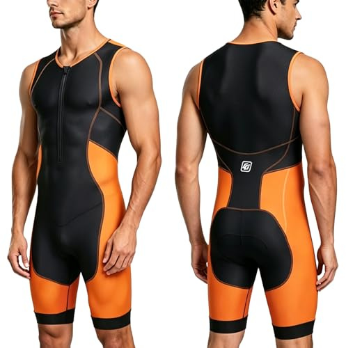 CGLRybO Tuta da Triathlon Senza Maniche da Uomo - Ad Asciugatura Rapida e Aderente per Nuoto, Ciclismo e Corsa - Equipaggiamento da Triathlon ad Alte Prestazioni, Arancione, S