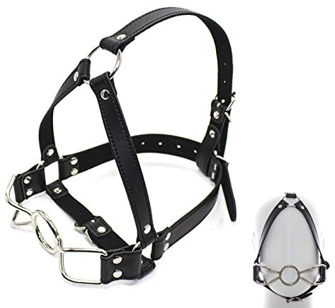 O-Ring Knebel Mund Extrem SM Bondage Kopfgeschirr mit Edelstahl Mundknebel,Weichem Kunstleder Metallringen,Erotik Fetisch Sexspielzeug für Frau Paare Extrem Sex Spiele(äußerer-Ring Knebel Ø 45mm)