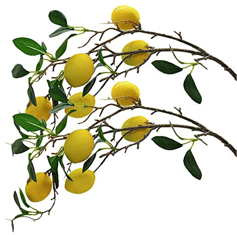 Aisamco Pack of 2 Artificial Lemon Branch Decorative Fruit Foam Lemon Fake Plastic Plant 80 cm Length for Home, Garden, or Living Room Decoration