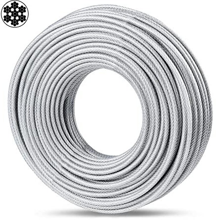 hannger 30M Wire Rope, 5MM PVC Coated Steel Cable 7×7 Strand Core, Ideal Cable Railing System for Stair Handrail Balusters Porch Fence Deck, String Light Hanging, Clothesline, Curtains, Shade Sail