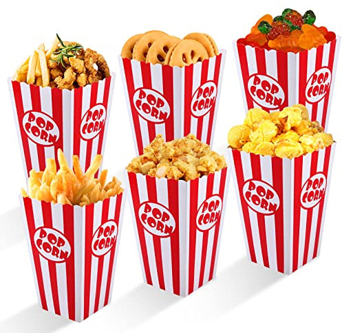 Siumir Scatole di Popcorn 24 PCS Popcorn Contenitori Caramella Contenitore per la Festa di Compleanno di Film Fiesta Compleanno (Striscia rossa)