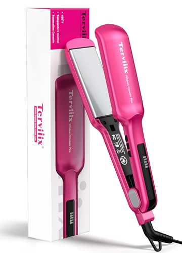 Terviiix 2 Inch Wide Ceramic Hair Straightener Flat Iron for Thick Curly Hair - Heats in 30s, 300F-450F Adjustable, Dual Voltage for Travel, Auto Shut Off, Pink
