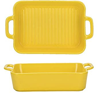 Lasagnera 2 pezzi Bakeware in ceramica, teglia quadrata, teglia da forno rettangolare con doppio manico, teglia for cake cena for torta, cucina, serie di texture, 9.5/10 pollici Teglie da Forno (Co