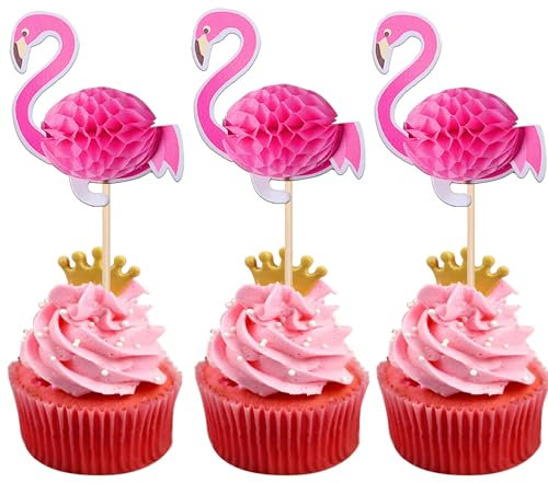 48 Stück 3D Flamingo Cupcake Topper Cocktail Tropische Aloha Luau Cupcake Picks Flamingo Sommer Hawaii Strand Cupcake Dekorationen für Babyparty Geburtstag Hochzeit Party Supplies Rosa