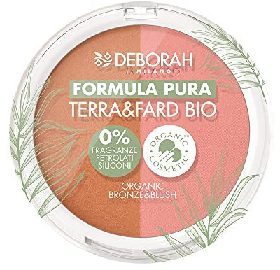 Deborah - Terra & Fard Formula Pura, con materie prime Biologiche e Vegane - Scalda il colorito e dona un finish radioso- Ideale per pelli sensibili -Colore n.2 Medium, 9 gr