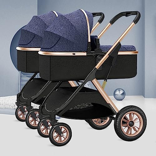 Cochecito Bebé Doble Asiento Twin Cochecito De Lujo Cochecito Tandem Side By Side,Cochecito Desmontable Desde El Nacimiento Hasta Los 15 Kg,Cochecito Gemelar Puede Sentarse Acostado ( Color : Blauw )