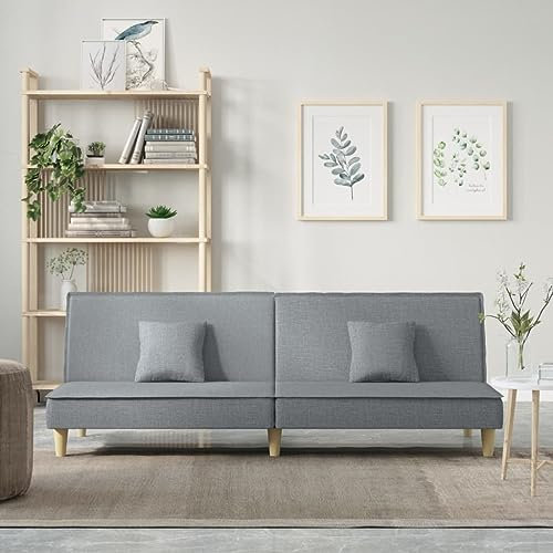 Homgoday Schlafsofa Klappsofa mit Schlaffunktion Bettsofa Gästebett Klappbett Sofabett Loungesofa Tagessofa Sofa Couch für Wohnzimmer Gästezimmer Büro Hellgrau Stoff