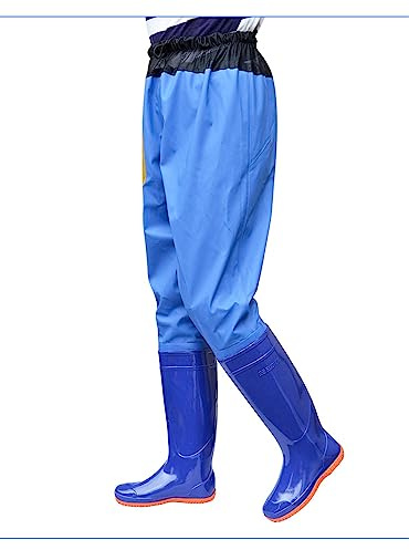 HWBZSZY Multifunktions-Wathose Aus PVC/Nylon 110 cm Hoch Outdoor-Angeln Jagdstiefel Elastische Taille Regenstiefel Verschleißfeste Und wasserdichte Gummistiefel Für Männer Und Frauen,Blau,39 EU
