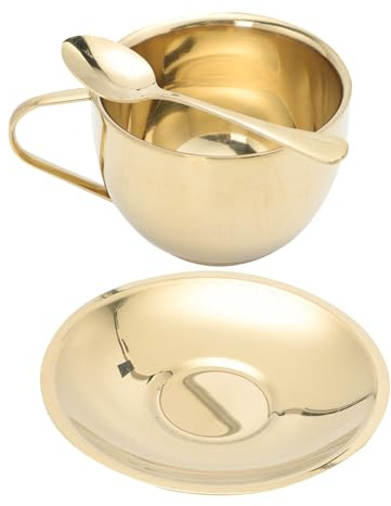 MAGICLULU Juego de tazas doradas cepilladas, platillos de acero inoxidable, tazas de café, platillos