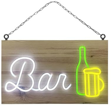 LED-Innenschild Bar aus Holz, hergestellt in Frankreich