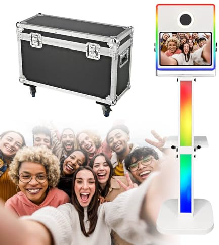 json2xml Machine à photobooth pour Selfie – Cabine vidéo avec Appareil Photo Reflex numérique pour Location fêtes/événements, complète avec Flight Case, écran Tactile 15,6 et Anneau Lumineux,White