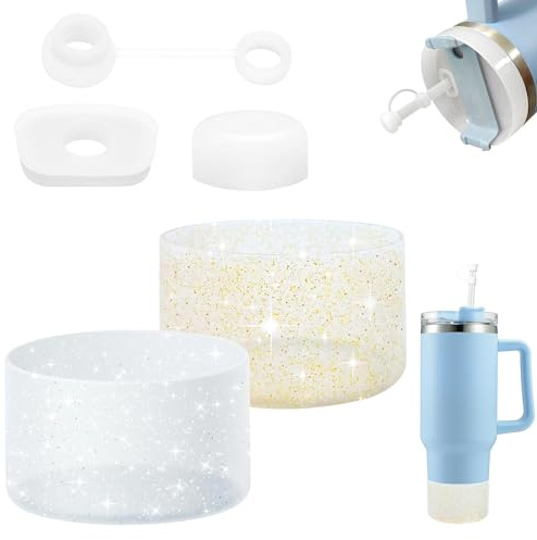 CHRI 2 protezioni per il fondo della tazza e protezione antigoccia per Stanley Cup | Accessorio in silicone glitterato per stanley cup