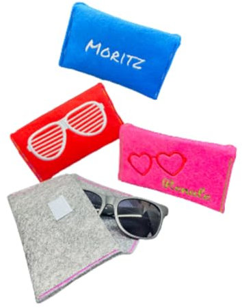 Brillenetui Filz personalisiert – handmade Brillenhülle mit Wunschtext & Motiv – weiches Etui mit Gummiband & Holzknopf – Geschenk für Brillenträger*innen