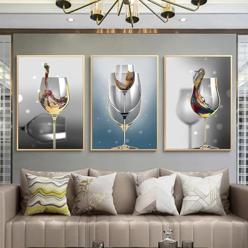 NXMYDBD Abstraktes Weinglas-Leinwandgemälde, Druck, Poster, Küche, modernes Zuhause, Wohnzimmer, Bar, Dekoration, Wandkunst, Bild, Gemälde, 70x90cm (28x35 Zoll) x3, ungerahmt