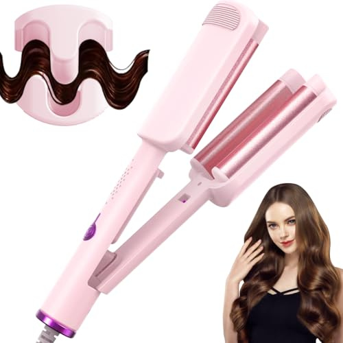 Lisseur Wavy, 32mm Fers à Onduler, Boucleur a Cheveux 3 Tete, Fer à Friser Français Grandes Boucles, Mermaid Waves, 4 Températures Réglables, Cheveux Wavy Fer à Boucler pour Cheveux Longs Courts