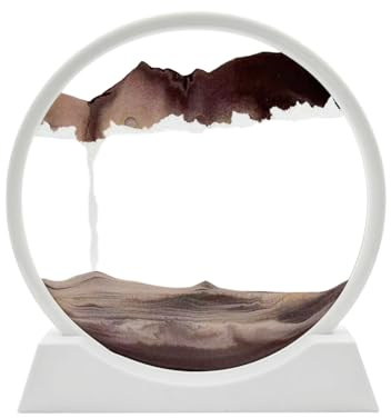 AzureLeap Peinture de Sable Mobile - Cadre Sablier, Art de Sable en Mouvement, Sable Dynamique dans un Verre Rond, Paysage 3D pour Bureau et Décoration Maison (Café, 12 Pouces)