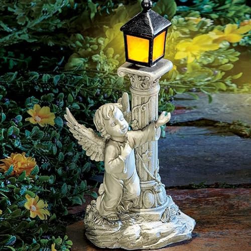 Figura de ángel de Hadas, Columna Romana Solar, decoración de jardín Impermeable Hecha de Resina, Regalos, Soporte de Columna Romana, estatuas de ángel para Patio, 13 x 9 x 19,5 cm.