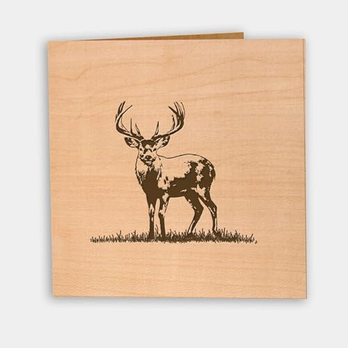 Original Holzgrusskarte – Geburtstagskarte Jäger, Jägerin, Förster - Hirsch – einzigartige Grußkarte, Glückwunschkarte Jäger, Gratulation, Geschenkideen für Jäger