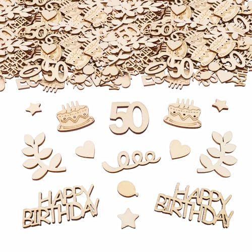 ParPix Holz Konfetti 50 Geburtstag Deko, 100 Stück Groß Streudeko 50. Geburtstag Deko, Tischdeko 50 Geburtstags Frau Mann, Confetti Deko Goldene Hochzeit 50, Streudeko Geburtstagsdeko 50 Jahre