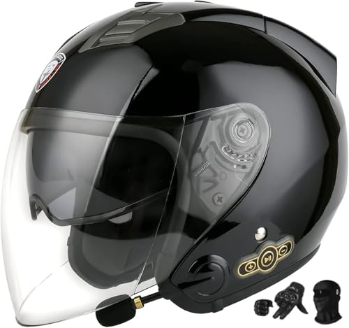 Casco Bluetooth integrato Casco jet Bluetooth Casco moto Certificazione ECE Casco jet scooter Casco scooter casco jet uomo donna con doppia visiera B,XXL63-64CM