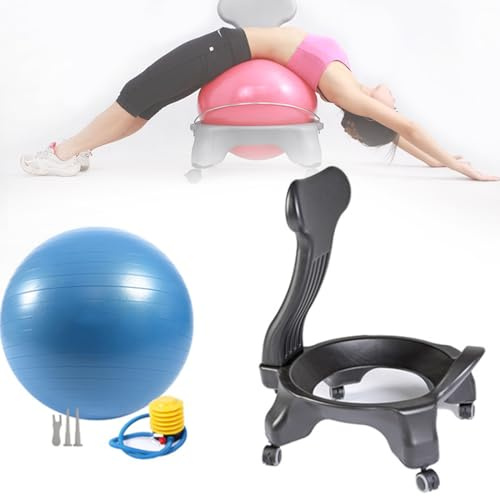 FBJAMZ Gymnastikballstuhl, multifunktionaler Schwangerschafts-Yoga-Ballstuhl, tragbarer Übungs-Balance-Ballstuhl, geeignet für Zuhause, Fitnessstudio (Blue)