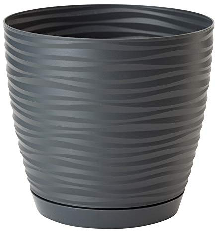 Home Garden Ornaments Wave Plant Pots Indoor – Indoor Plant Pot with 3D Effect, Drainage Holes, and Integrated Saucer, Plastic Flower Pots (Diameter: 17cm, Colour: Anthracite)