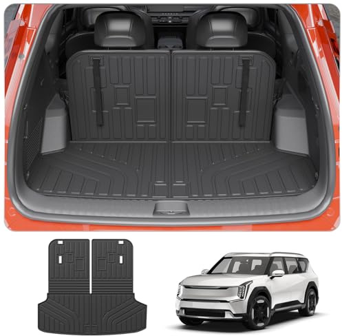 Thinzyou Cargo Mat Compatible with 2024 2025 2026 Kia EV9 Trunk Mat Cargo Liner TPE All Weather Back Seat Cover Protector 3rd Row Trunk Liner 2024 Accessories (6&7 Seats, Trunk Mat with Backrest Mats)