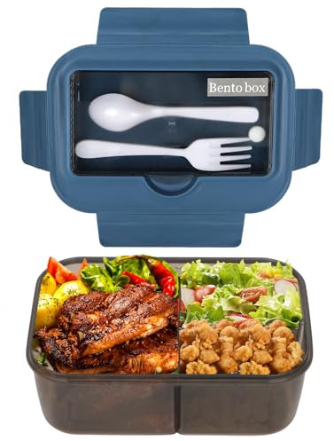 Brotdose snackbox, 1400ml Erwachsene & Kinder lunchbox, salat to go, nestbares Besteck, Mikrogeschirr, umami