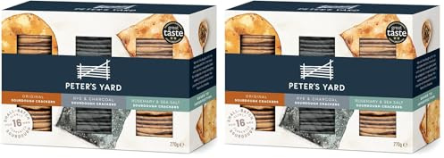 Peter's Yard Sourdough Crackers Selection Box for Cheese, 3 Varieties, Great Gift, Premium Quality, High Fibre, All Natural, Rosemary Charcoal, 270 g (Pack of 2)
