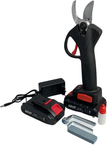 Forbici da Potatura con 2 Batterie da 48V con Comoda Valigetta, Trincia Rami Professionale Cesoie Elettriche portatile, Taglio 28 mm, Nero 30 x 8 cm