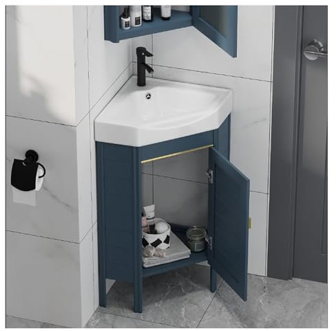 ITETONE Lavandino angolare, mobiletto per Il Bagno con lavabo in Ceramica e Set di mobili, lavabo per Il Bagno a Pavimento, lavabo in Ceramica per Piccoli spazi (38x80 cm)