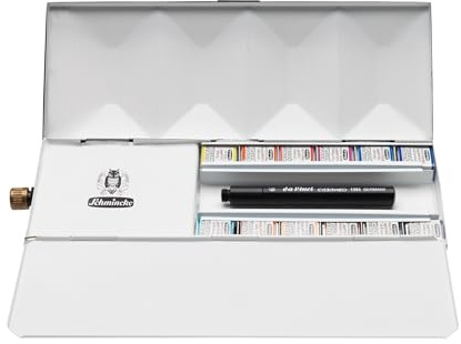 Schmincke HORADAM AQUARELL Metallkasten 12 1/2 Näpfchen, 74 659 097 | mit Wassertank und Reisepinsel