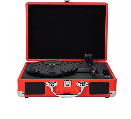 MRKU Tourne-Disque Vinyle Portable Vintage Haut de Gamme, Tourne-Disque Portable Bluetooth 3 Vitesses Vintage avec Haut-parleurs intégrés, enregistreur Rouge