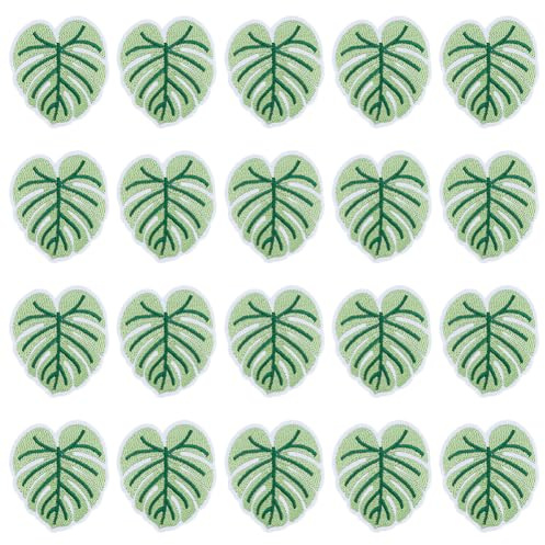 WADORN 20 Stück Aufnäher Zum Aufbügeln Mit Monstera Blatt. Blätterpflanzen Zum Aufnähen Applikation Kleidung Stickapplikation Patches Grüne Blattform Reparaturflicken Applikation Für DIY