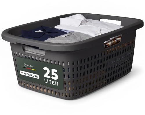 Novaliv Wäschekorb mit 3 Griffen 25L Anthrazit, Wäschebox Set Wäscheeimer Wäschebehälter für Bad Wäsche Schmutzwäsche, Wäschekörbe Schmutzwäschebehälter Wäschetonne Korb Sammler Box