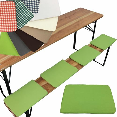 NYVI Bierbank Sitzkissen 36x25 cm NYVIGala 4er Set Grün - Komfortable Sitzpolster für Bierbänke - Bierbankkissen mit elastischer Klettband Befestigung - Polster Bierzeltgarnitur