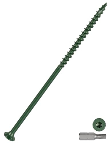 DTGN 100Pack #10x5 Deck Wood Screws kit Carbon Steel Green | Wood Screws Epoxy-Coated Decking Screws W/ T25 Torx Star Drive Bit,Good for Decks,Fences,Frames,Farms,Outdoor Furniture