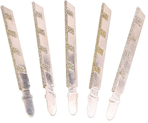 Bosiyrggrl 5Pcs 101mm 4 Inch T Shank Jigsaw Blades Coated Jig Saw Blade Set Masonry Tile Cutting Power Tools Accessories