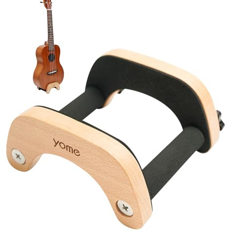 YOMEKASO Ukulele Stand Floor & Desktop, Solid Wood Clip-On Travel Stand, Stores Attached in Gig Bag, Adjustable for 21-26 Soprano/Concert/Tenor Ukuleles