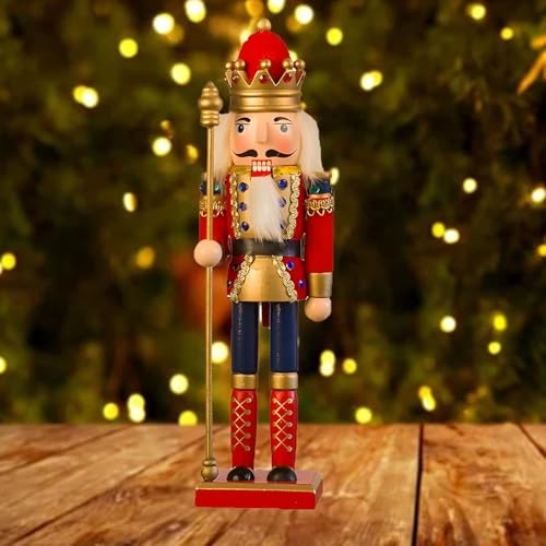 Cascanueces de soldado de 30 cm, madera tradicional de cascanueces de Navidad, figura decorativa de cascanueces de Navidad, decoración clásica de soldado para Navidad, decoración del hogar (rojo)